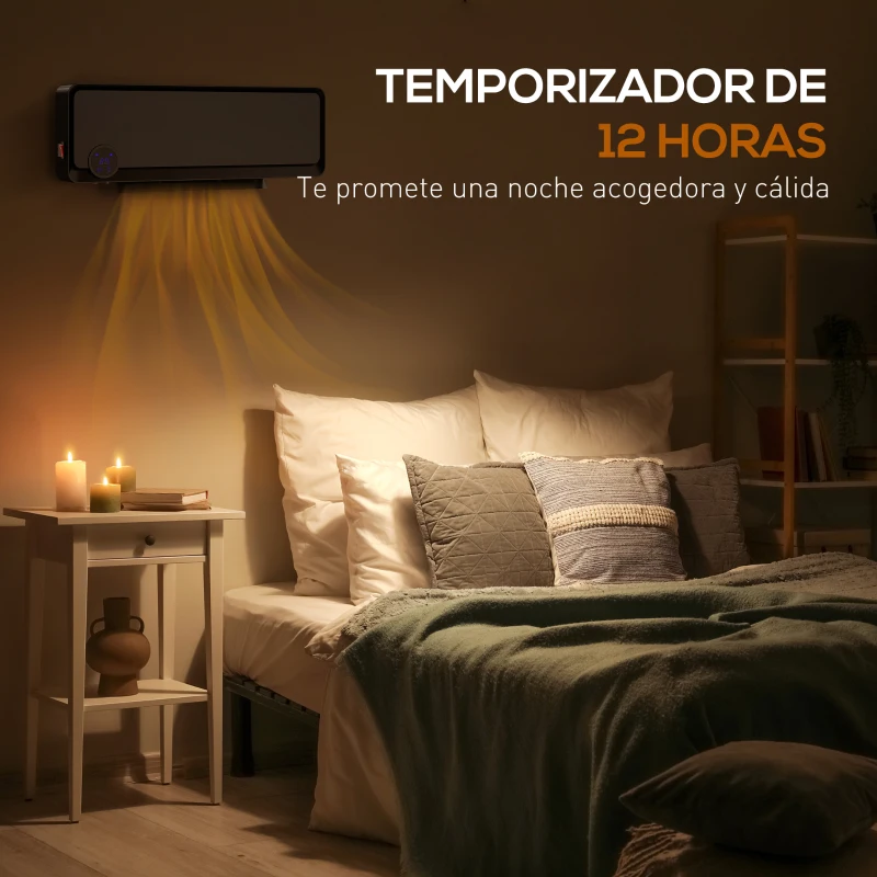 HOMCOM Calefactor Eléctrico de Pared 1000W/2000W Estufa con Pantalla LED IPX2 y Mando a Distancia 56x11,7x18,5 cm Negro