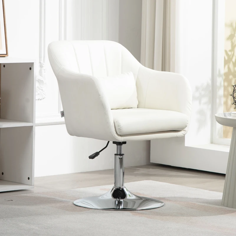 HOMCOM Sillón para Salón Giratorio 360° con Altura Ajustable Respaldo Envolvente Reposabrazos y Cojín 60x60x79-91 cm Blanco