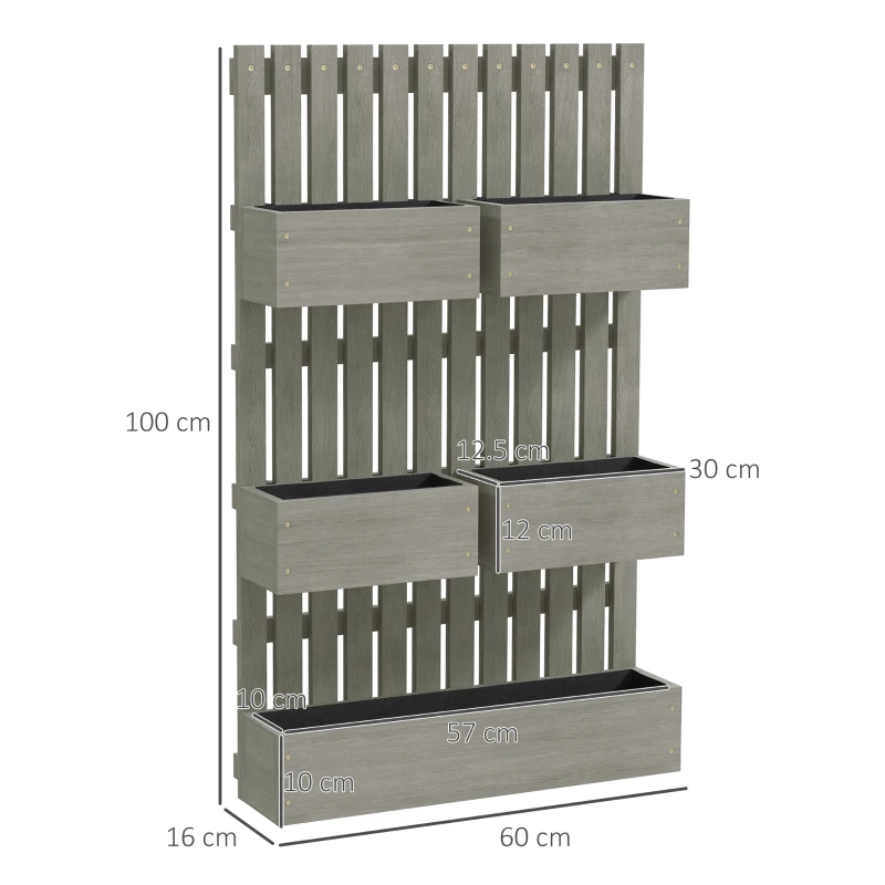 Outsunny Strat înălțat din lemn, reglabil, jardiniere cu spalier, strat de grădină 60x16x100cm Gri