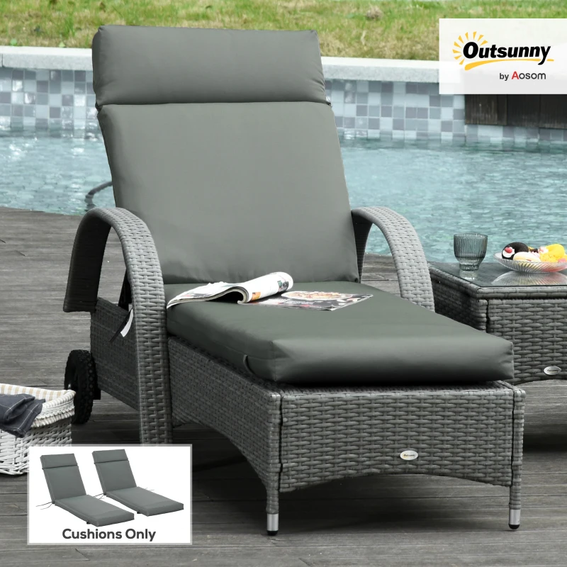 Outsunny Set of 2 Sun Lounger Cushion Non-Slip Seat Pads for Indoor Outdoor Grey