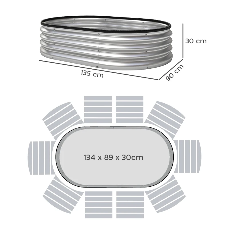 Outsunny Paturi înălțate metalice Set de 2 135 x 90 x 30 cm Paturi ovale cu bandă de cauciuc