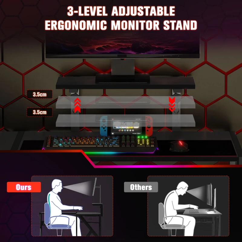 HOMCOM Corner Gaming Desk for Home Office w/ Monitor Stand Cup Holder Headphone Hook