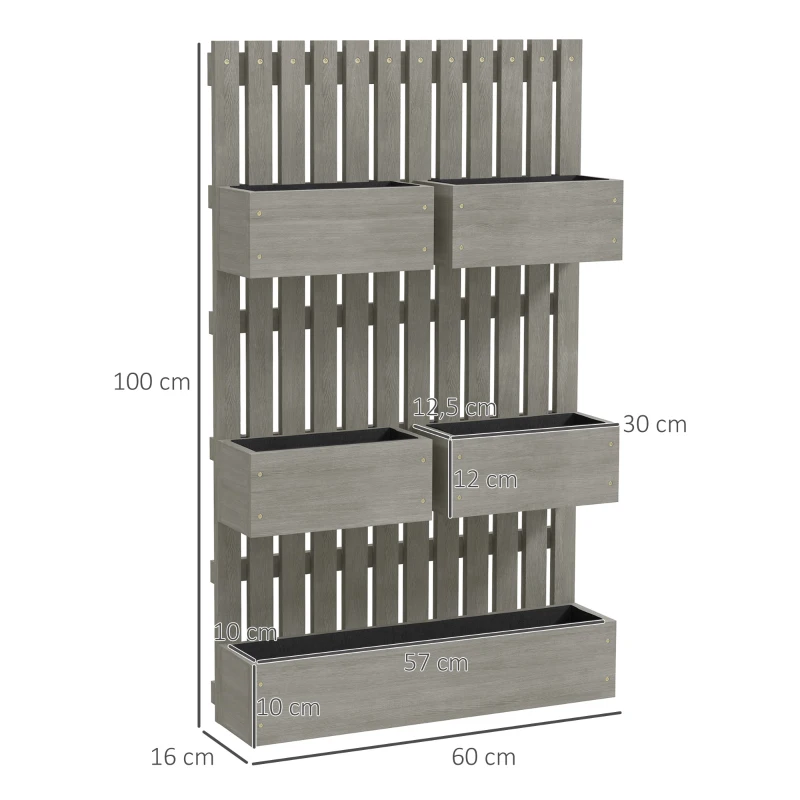 Outsunny Houten verhoogd plantenbed, verstelbaar met latwerk, tuinbed 60x16x100cm Grijs