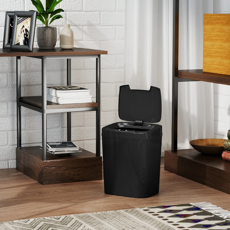 HOMCOM Cubo de Basura Cocina Automático 15 L con Sensor Infrarrojo y Modo Manual Anillo de Retención Antihuellas Negro