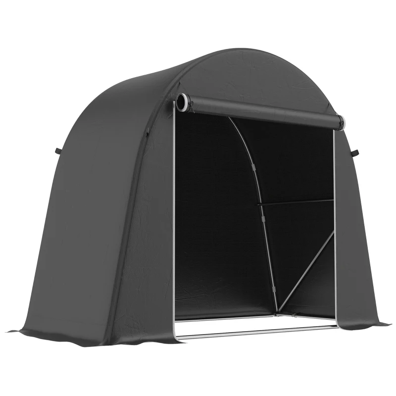 Outsunny Tenda Garage per Biciclette e Attrezzi con Ingresso a Cerniera, in PE e Metallo, 245x120x200 cm, Grigio Scuro