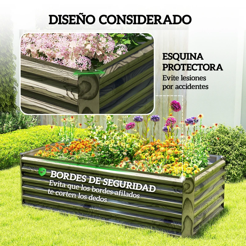 Outsunny Jardinera Exterior Grande Rectangular de Acero Galvanizado para Terraza con Base Abierta 180x90x57,5 cm Natural