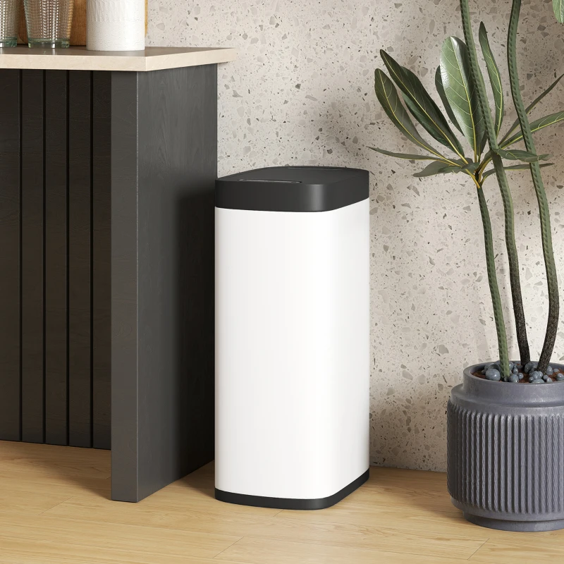 HOMCOM Automatischer Küchenmülleimer 50 L, Bewegungssensor-Mülleimer, batteriebetrieben, 26,5x35,5x68cm, Creme