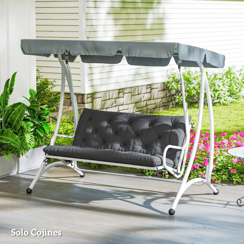 Outsunny Pernă pentru Bancă de Grădină sau pentru Balansoar de Grădină 120x110x12 cm de 2 Locuri cu 6 Șnururi de Fixare Negru