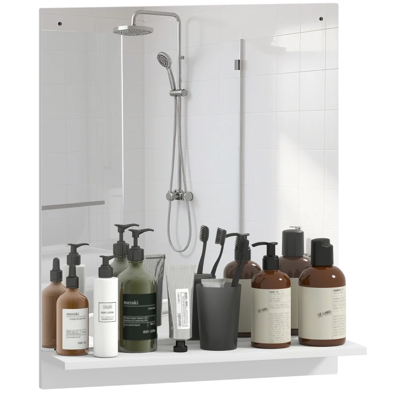 HOMCOM Espelho de Banheiro 50 x 60 cm Espelho de Parede com Prateleira, Espelho para Entrada e Corredor, Branco