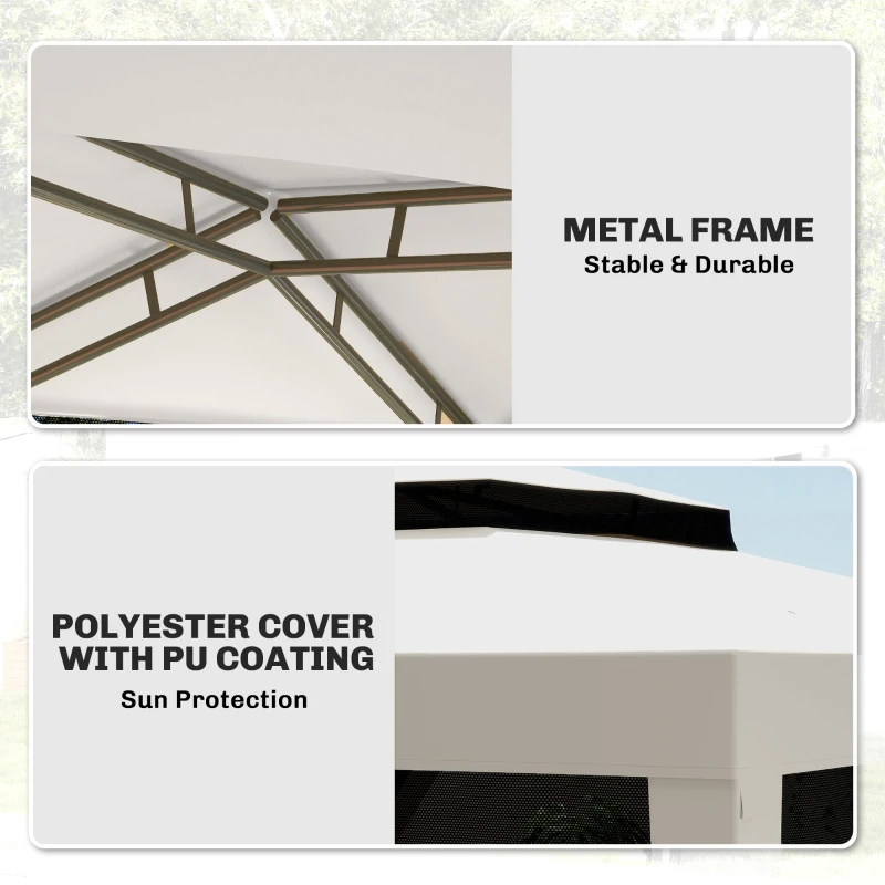 Outsunny 3 x 3 m Gazebo, Netting Party Tent, Patio Canopy Outdoor Event Shelter with Double Tier Roof, Cream White