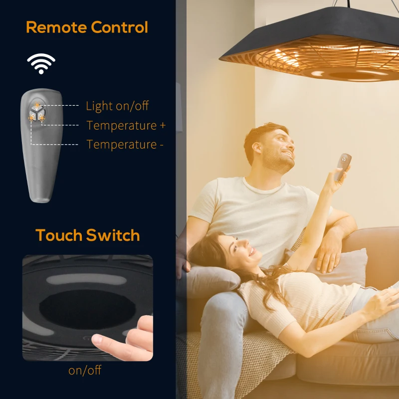 Outsunny 2000W Ceiling Mounted Halogen Electric Heater with Remote Control Black