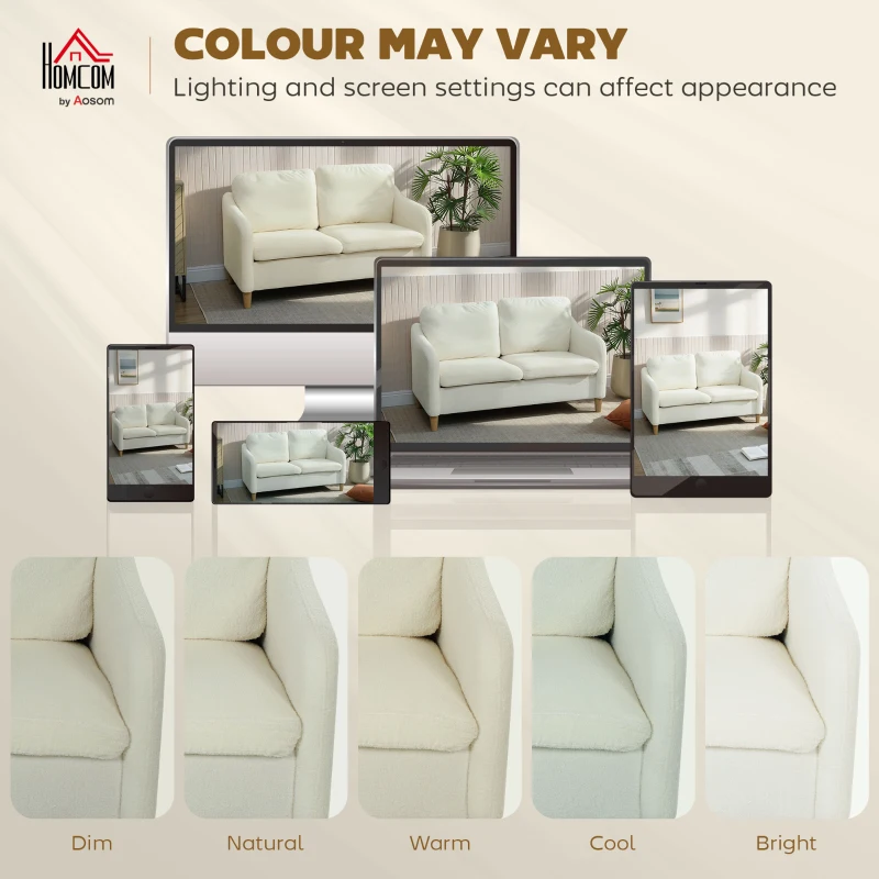 HOMCOM Sofa 2 Sitzer kleine Couch mit Sherpa-Fleece-Optik 137 cm für Wohnzimmer Cremeweiß