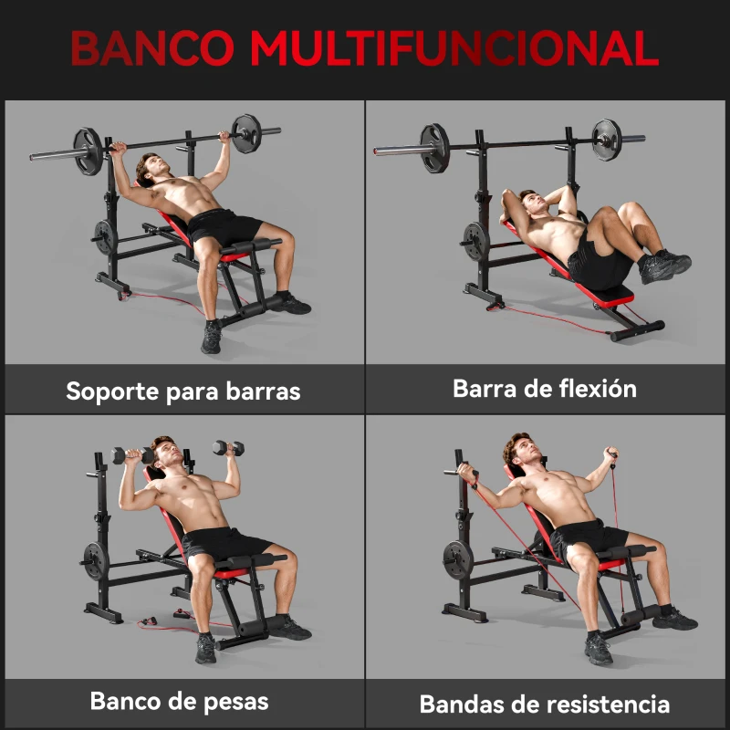 SPORTNOW Banco de Musculación Carga 420 kg con Soporte para Barra y Respaldo Ajustable para Entrenamiento en Casa Gimnasio
