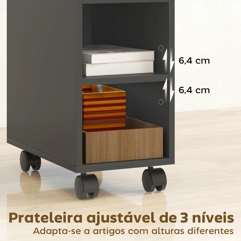 HOMCOM Mesa Auxiliar com Bancada Deslizante e Rodas Mesa Auxiliar com Armazenamento Oculto e Prateleira Ajustável 45x25x70 cm Preto