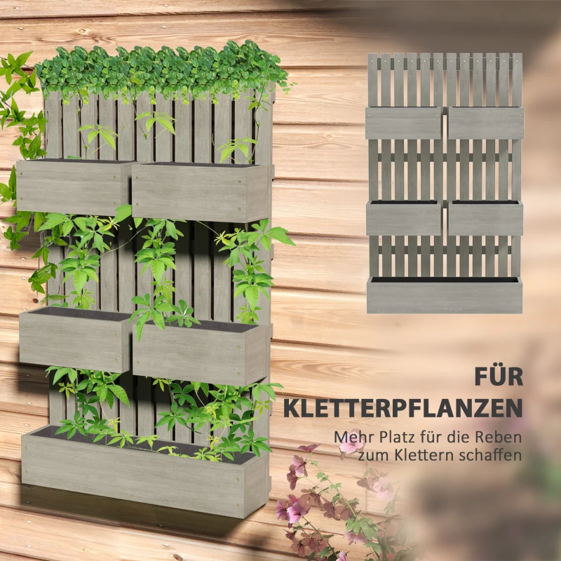 Outsunny Houten verhoogd plantenbed, verstelbaar met latwerk, tuinbed 60x16x100cm Grijs