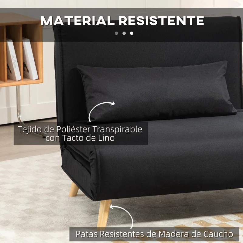 HOMCOM Sillón Cama Plegable con Respaldo Ajustable en 6 Posiciones Almohada Acolchada Carga 350 kg 94x78x80 cm Negro