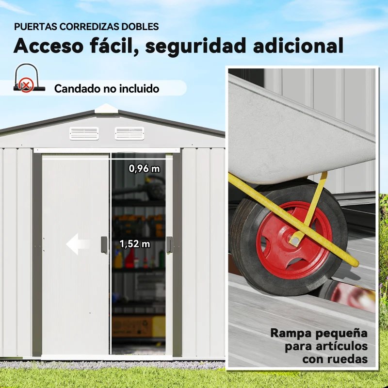 Outsunny Caseta de Jardín 277x195x192 cm Cobertizo de Exterior Metálico para Almacenamiento de Herramientas Plata y Gris