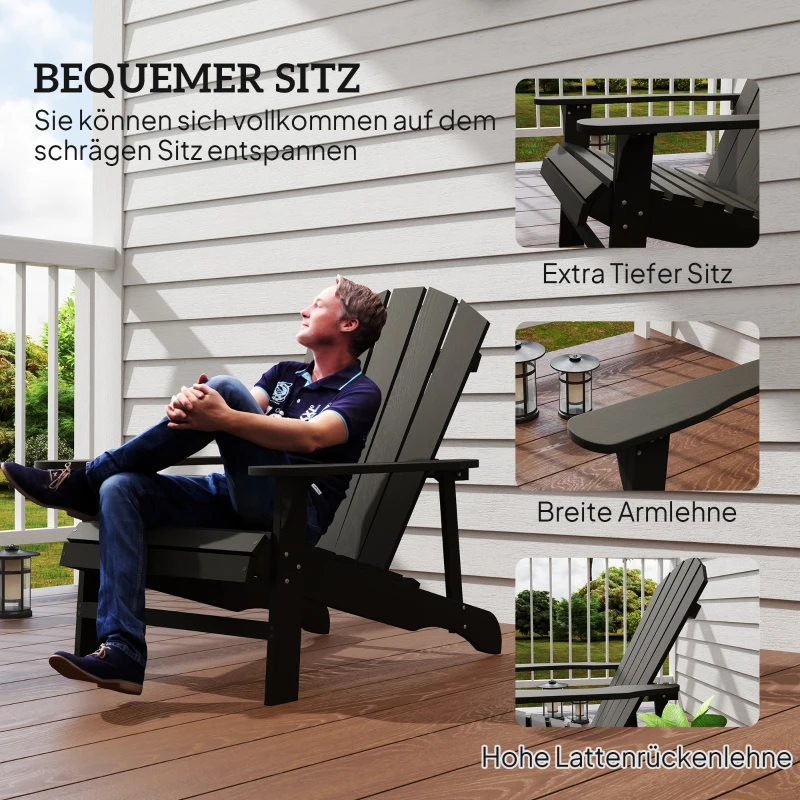 Outsunny Adirondack Stuhl wetterfest Adirondack Chair aus Holz Outdoor Gartenstuhl mit Hoher Rückenlehne Armlehnen