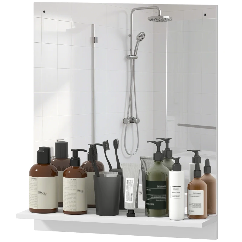 HOMCOM Espelho de Banheiro 50 x 60 cm Espelho de Parede com Prateleira, Espelho para Entrada e Corredor, Branco