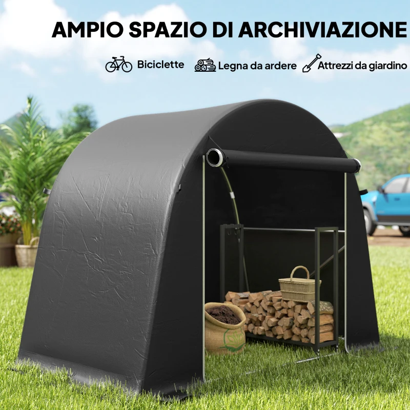 Outsunny Tenda Garage per Biciclette e Attrezzi con Ingresso a Cerniera, in PE e Metallo, 245x120x200 cm, Grigio Scuro