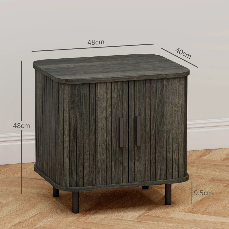 HOMCOM Bedside Table, Nordic Side Table with Roller Shutter Style Sliding Doors and Metal Legs for Bedroom, Living Room, Grey