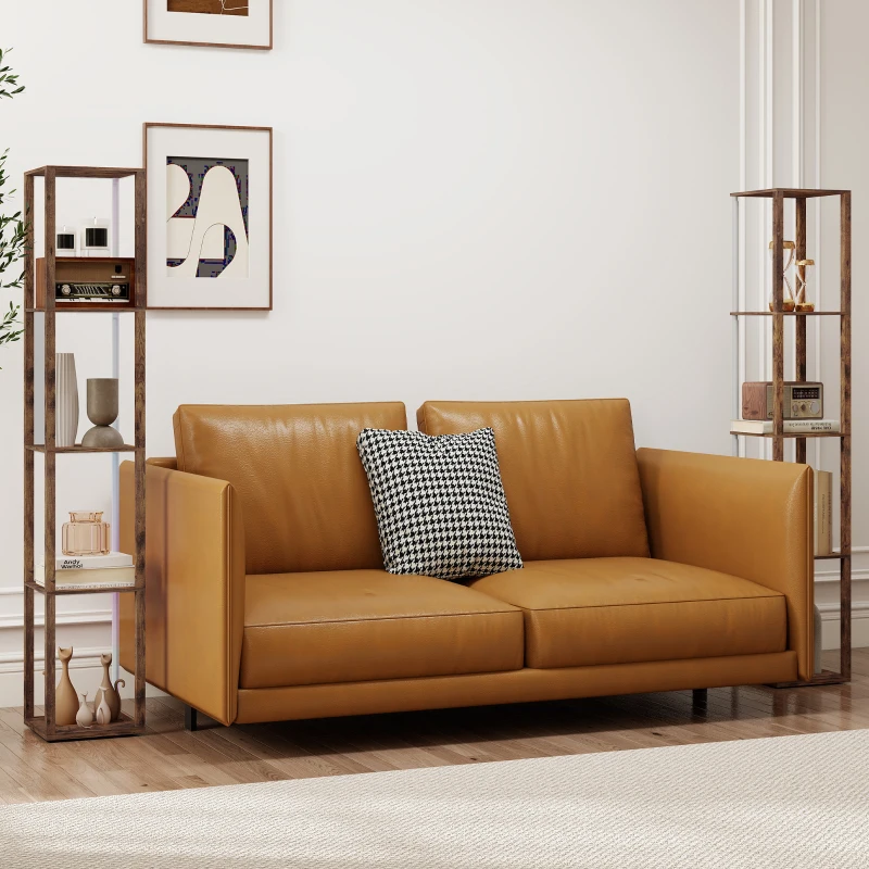 HOMCOM RGB LED Floor Lamp with Shelves, Modern Dimmable Standing Lamp with Remote Control, Adjustable Brightness & Speed for Living Room, Bedroom, Office, Rustic Brown