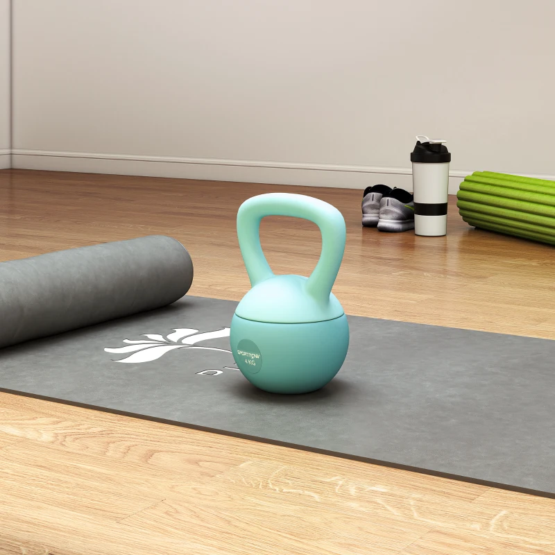 SPORTNOW Kettlebell de 4 kg Pesa Russa Preenchida de Areia Metálica e Alça Antiderrapante para Treino em Casa Ginásio 19x15x28 cm Verde