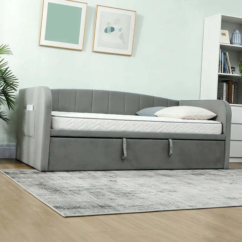 HOMCOM Schlafsofa 3-Sitzer mit ausziehbarem Gästebett, in Doppelbett verwandelbar, 205x186x75 cm, Hellgrau