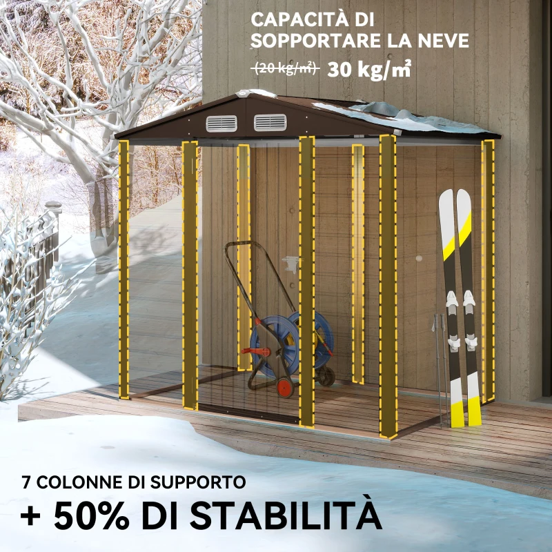 Outsunny Casetta da Giardino in Acciaio con Prese d'Aria e Catenaccio, 1.9x1.3m, Colore Quercia