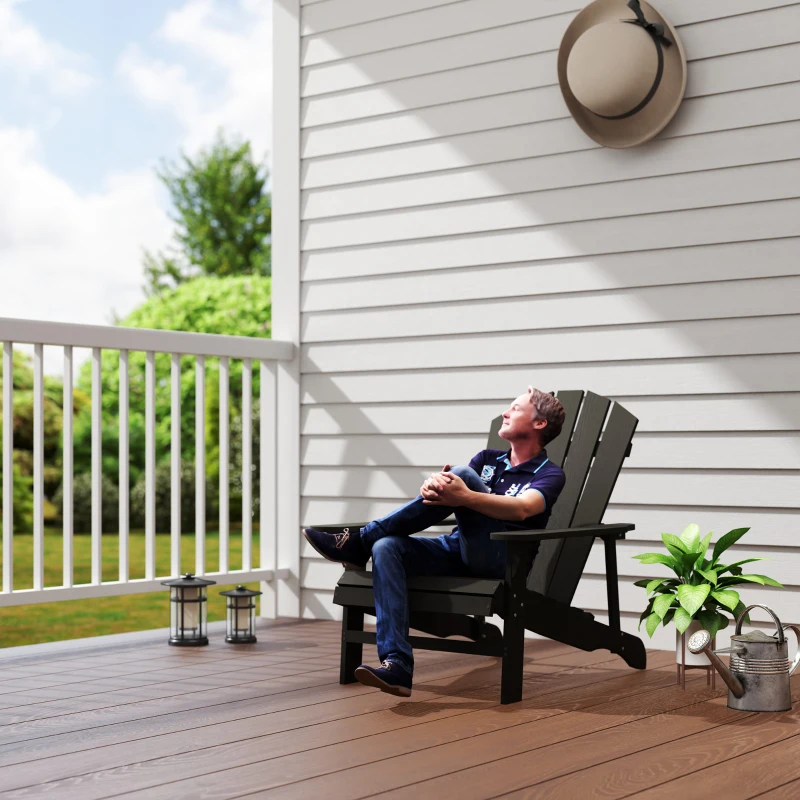 Outsunny Adirondack Stuhl wetterfest Adirondack Chair aus Holz Outdoor Gartenstuhl mit Hoher Rückenlehne Armlehnen