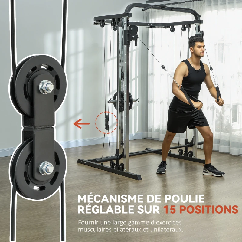 SPORTNOW Station de musculation station de traction à câble support à squat barre câble cross-over 210 x 132 x 225 cm noir