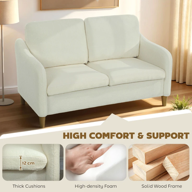HOMCOM Sofa 2 Sitzer kleine Couch mit Sherpa-Fleece-Optik 137 cm für Wohnzimmer Cremeweiß