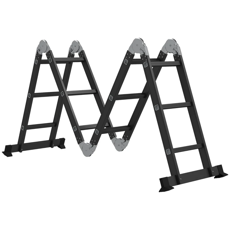 HOMCOM Echelle aluminium pliable multifonction 5 positions 3,7 m 12 échelons certification NF EN131 charge max. 150 Kg noir