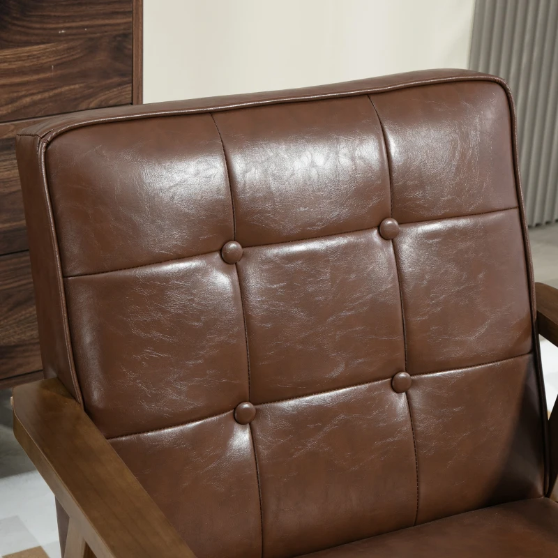 HOMCOM Butaca de Salón Tapizada en PU con Reposabrazos y Marco de Madera de Caucho Carga 120 kg Marrón