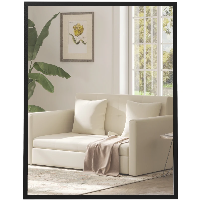 HOMCOM Oglindă de perete rectangulară 90 x 70 cm, cadru din lemn negru, ideală pentru baie, living sau dormitor