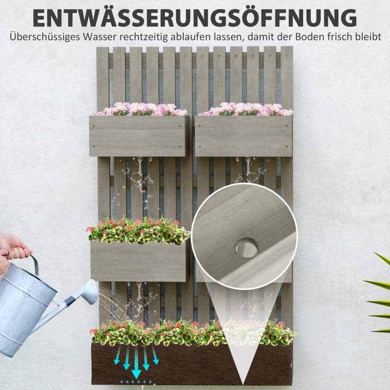 Outsunny Houten verhoogd plantenbed, verstelbaar met latwerk, tuinbed 60x16x100cm Grijs