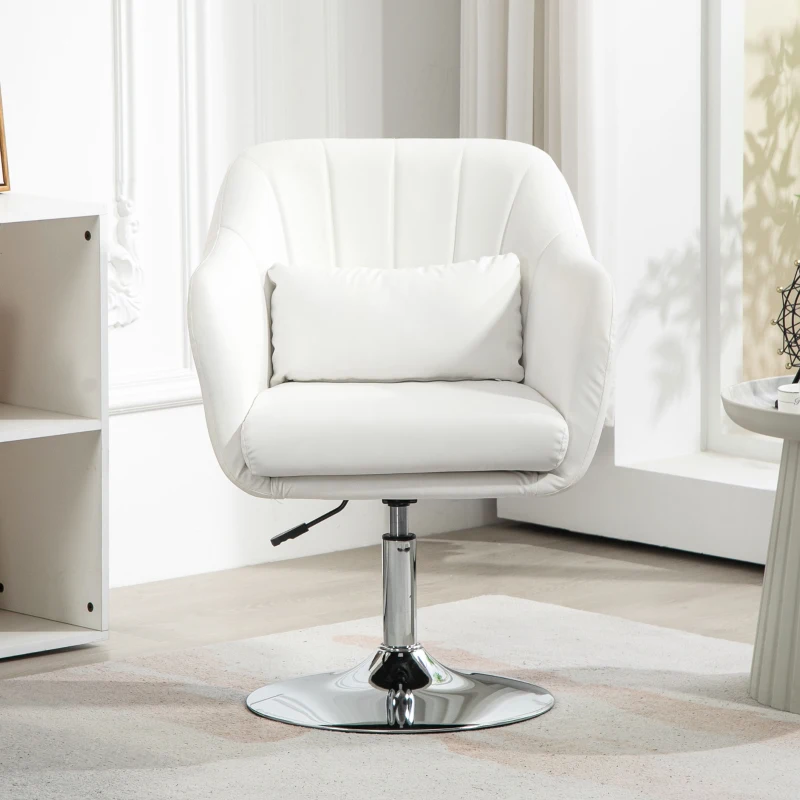 HOMCOM Sillón para Salón Giratorio 360° con Altura Ajustable Respaldo Envolvente Reposabrazos y Cojín 60x60x79-91 cm Blanco