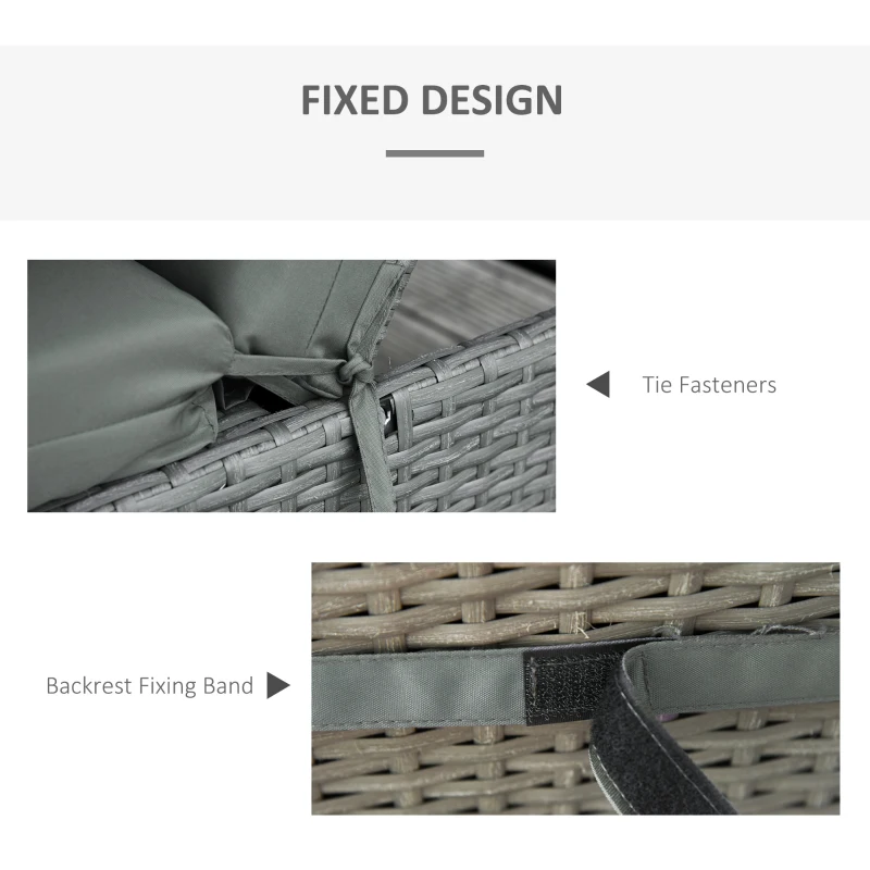 Outsunny Set of 2 Sun Lounger Cushion Non-Slip Seat Pads for Indoor Outdoor Grey