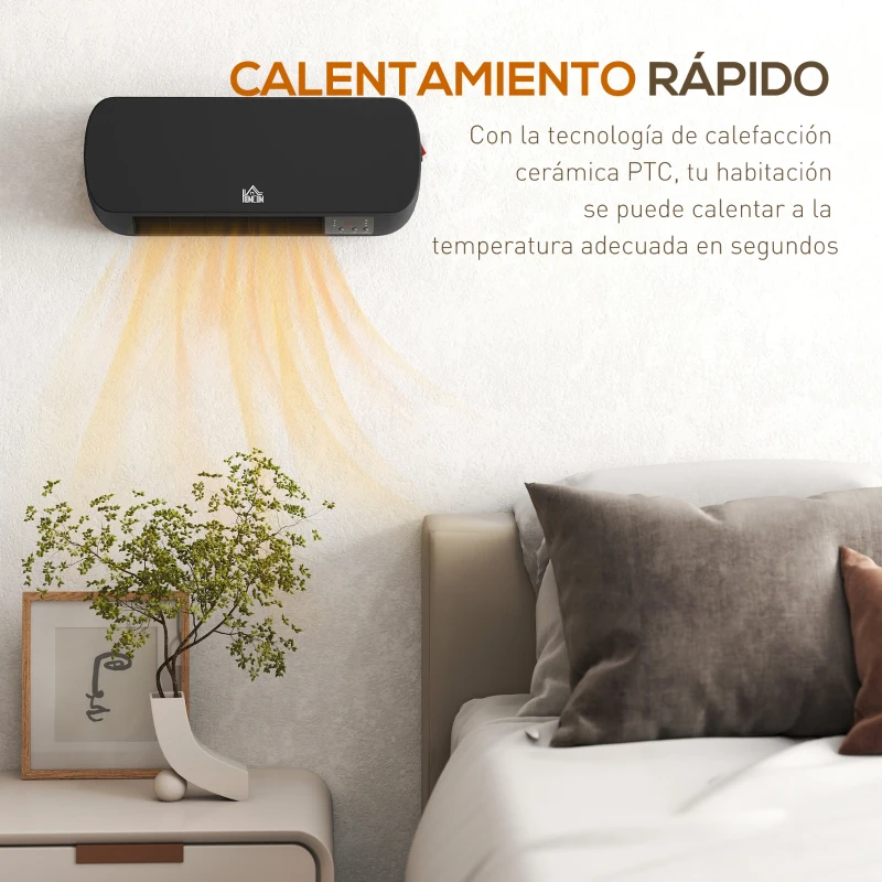 HOMCOM Calefactor Eléctrico de Pared 1000W/2000W Estufa con Pantalla LED y Mando a Distancia 45x18,6x11,5 cm Negro