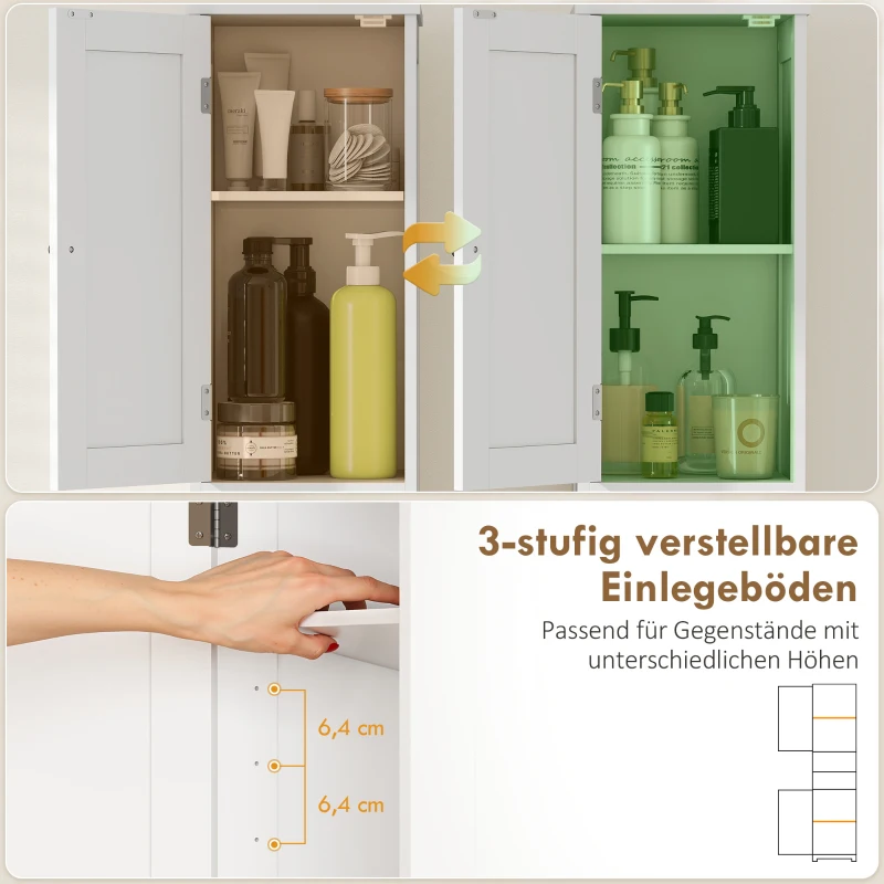 HOMCOM Hoher schlanker Badezimmerschrank mit Türen, offene Regale, 30 x 30 x 170 cm, Weiß