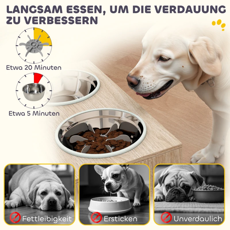 PawHut Stacja karmienia dla psa z 2 miskami ze stali nierdzewnej, szafka na akcesoria, dla dużych psów, akcesoria, drewno