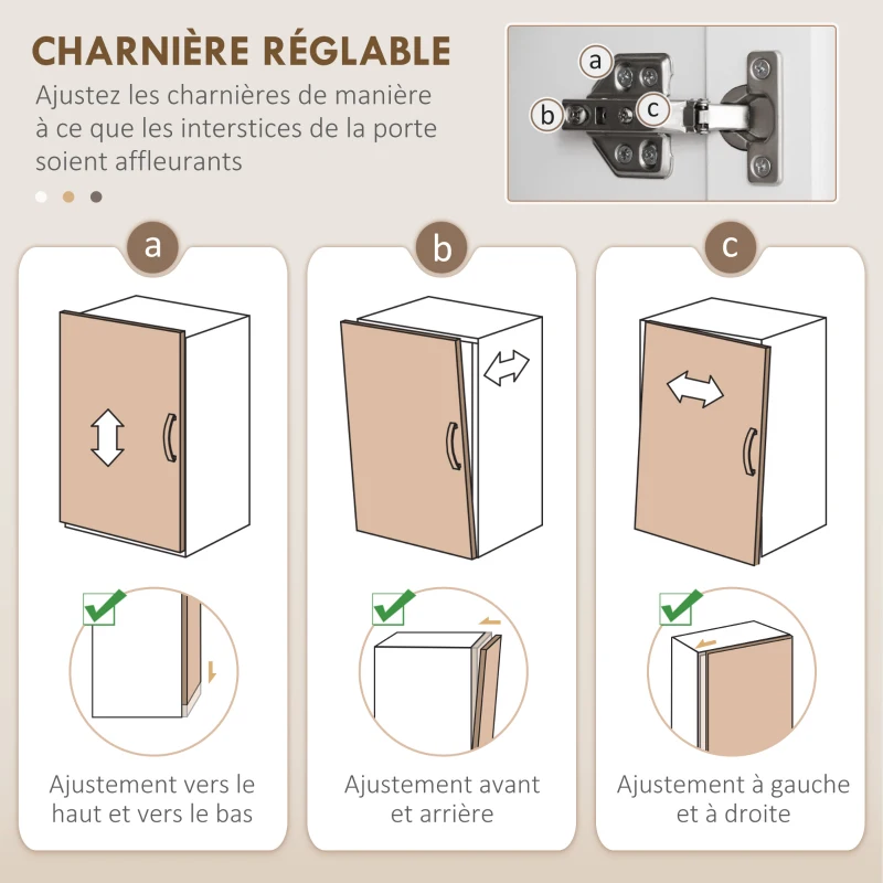 HOMCOM Buffet haut armoire de cuisine 4 portes 2 placards et 1 tiroir central hauteur 180 cm avec 2 étagères réglables blanc