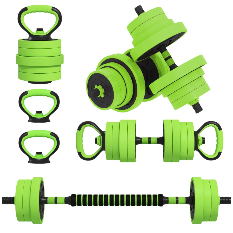 SPORTNOW 40kg 6-In-One Adjustable Weight Dumbbells Set, Barbell, Kettlebell, Push Up Stand - Green