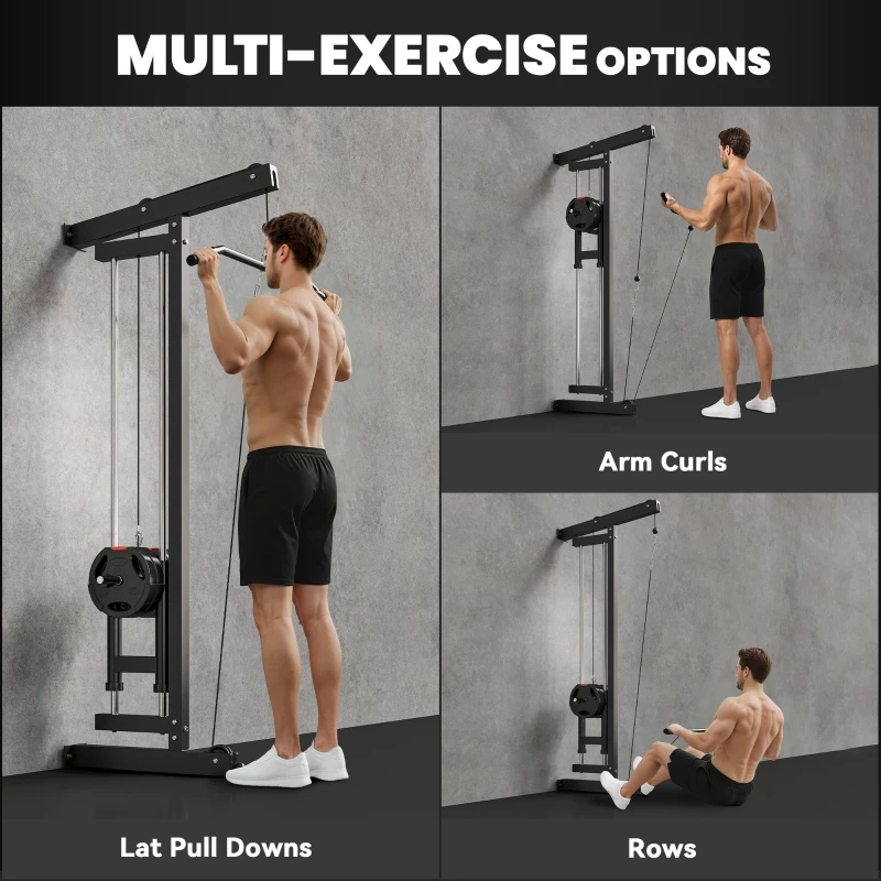 SPORTNOW Wall Mounted Lat Pull Down Machine, Crossover Cable Machine with High & Low Pulleys for Home Gym Full Body Workout