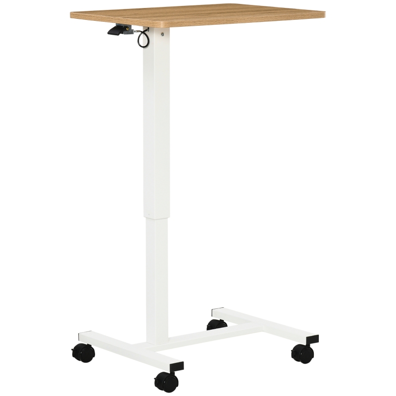 HOMCOM Sta-Bureau Verstelbaar met 4 Wielen C-Vorm 65 cm x 48 cm x 70-110 cm Naturel + Wit(m-12)