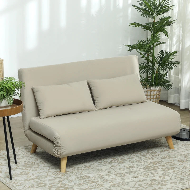 HOMCOM Slaapbank Relaxbank Sofa Couch, Incl. 2 Kussens, Fluweeloptiek, 130 x 78 x 79 cm, Beige(m-10)