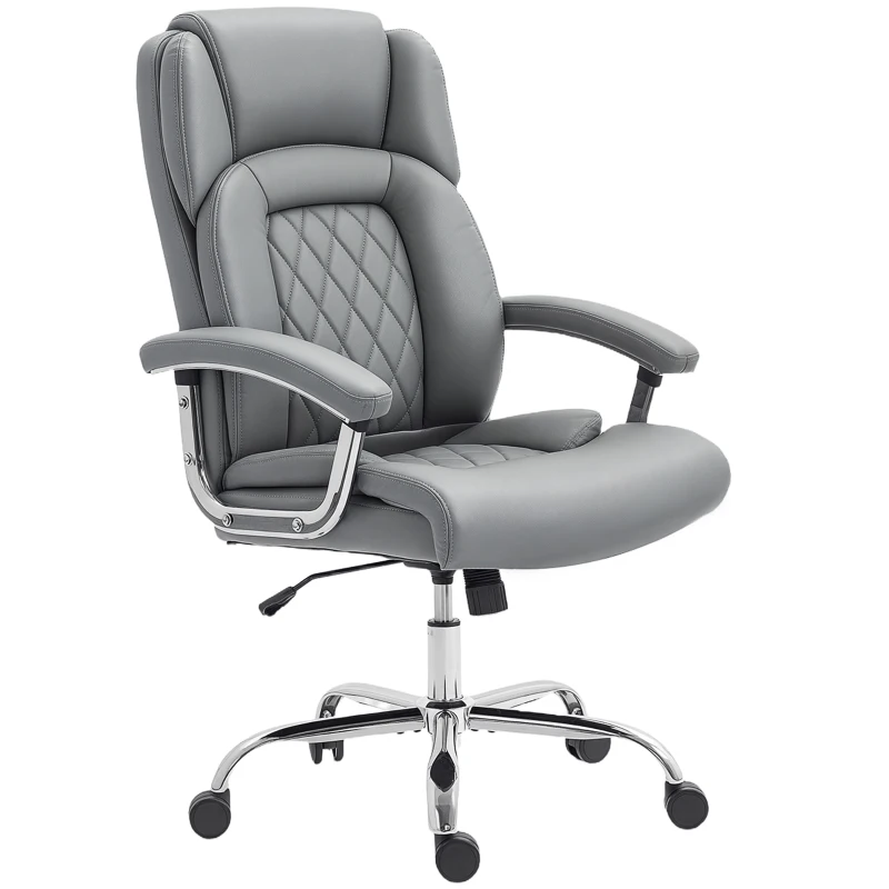 HOMCOM Big and Tall Office Chair 180kg with Spring Cushion, PU Leather - Grey