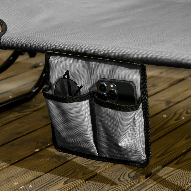 Outsunny 2-Piece Folding Sun Lounger Set with Sun Canopy, 5-Level Adjustable Backrest Dark Grey