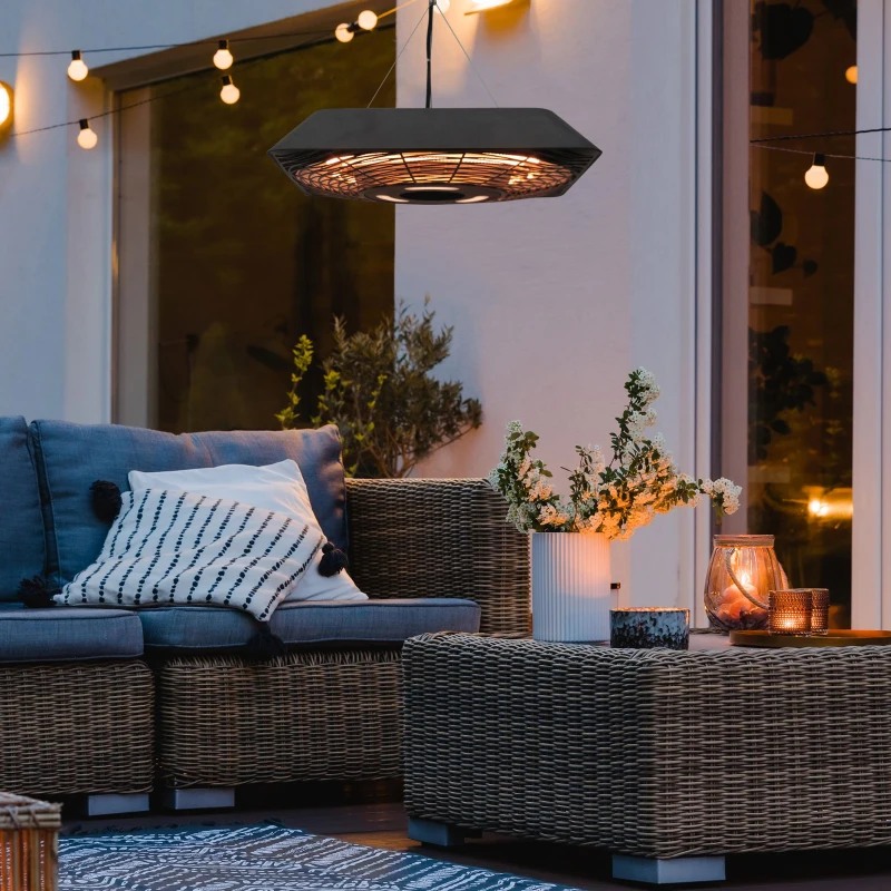 Outsunny 2000W Ceiling Mounted Halogen Electric Heater with Remote Control Black