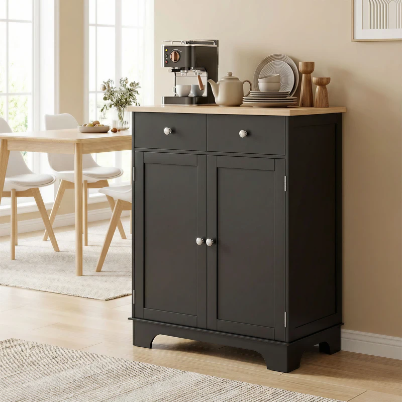 HOMCOM Meuble de rangement buffet salon avec placards, 2 tiroirs et étagères réglables, 68x40,3x85cm, noir et bois naturel